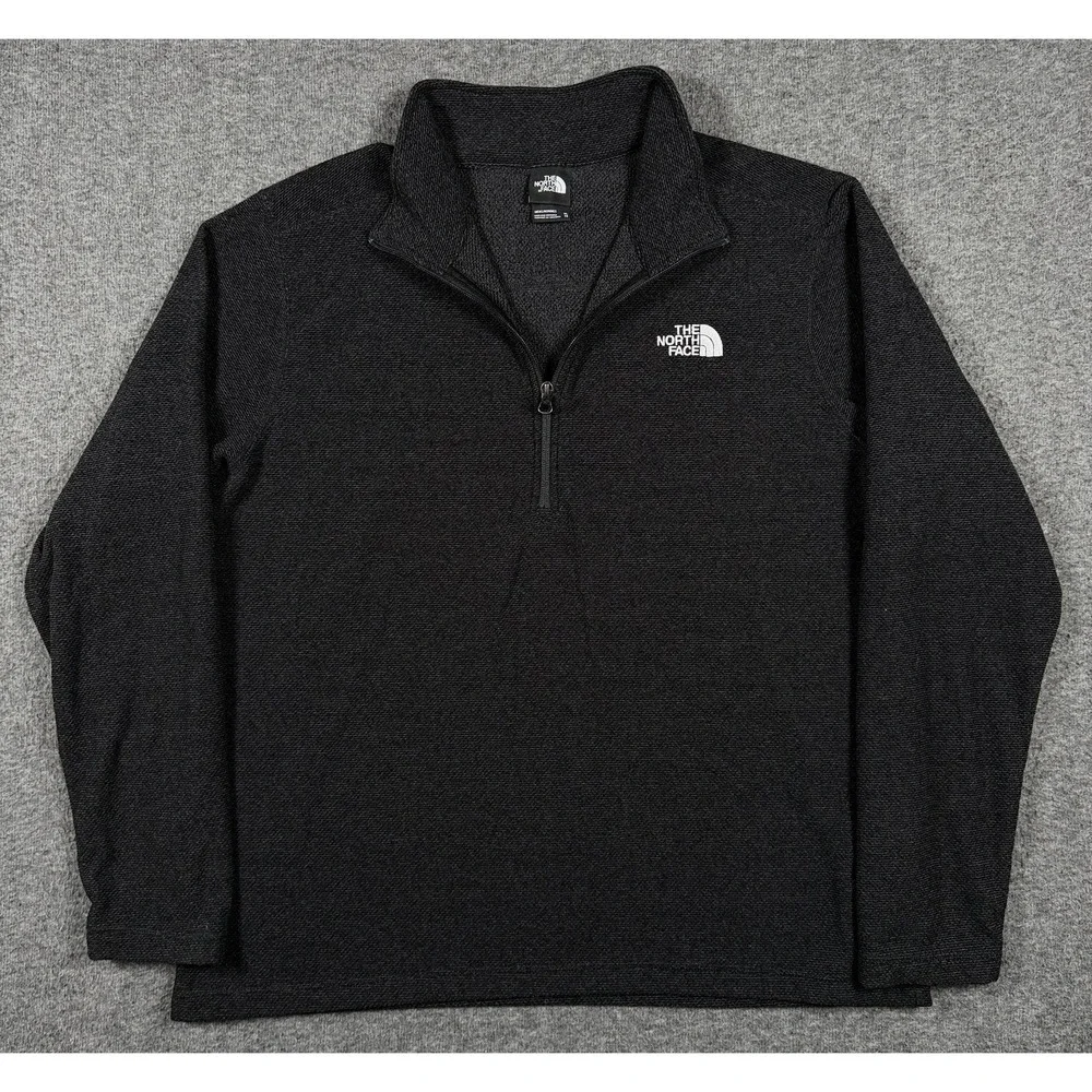 The North Face Pullover Mens XL Black Textured Cap Rock Quarter Zip Fleece TNF